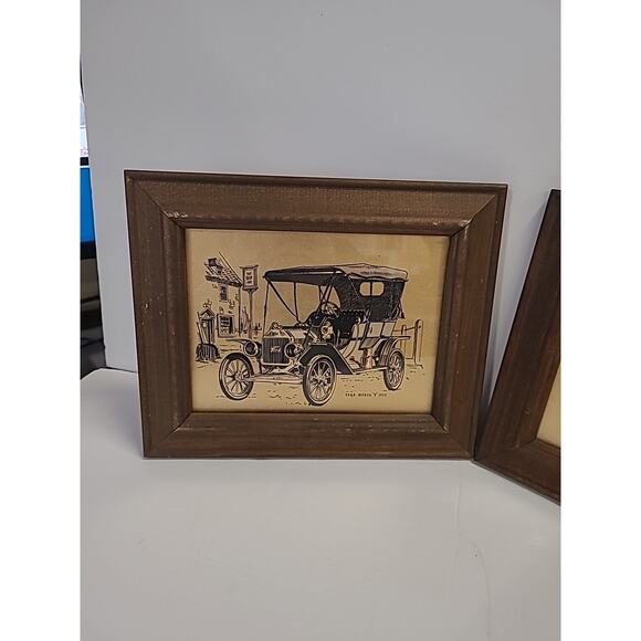 Gold Colored Prints Pictures 1915 Ford Model T 1909 Rolls Royce Framed Man Cave - Picture 3 of 11